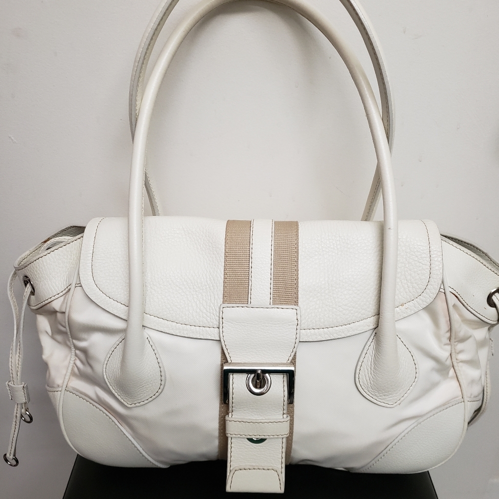 Authentic Prada white leather and nylon bag